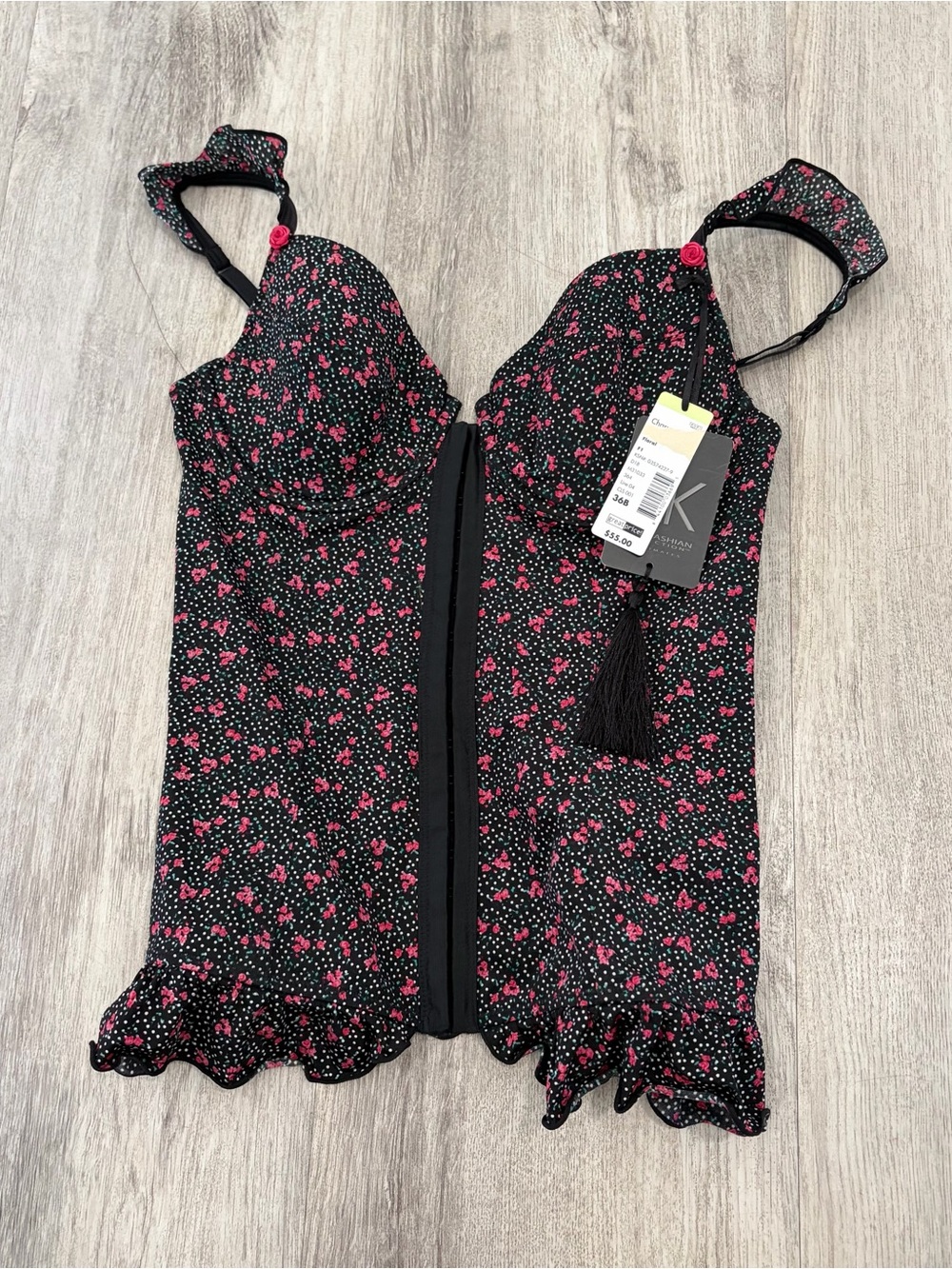 Kardashian Kollection bustier Corset top Women’s 36B Floral Black New Polkadot